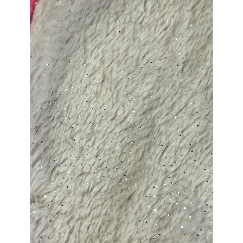 Capelli New York Kids Faux Fur Glitter Animal Ear Hooded Scarf White Pink Fleece